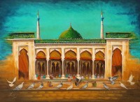 S. A. Noory, Shrine of Data Darbar - Lahore, 18 x 24 Inch, Acrylic on Canvas, Cityscape Painting, AC-SAN-112